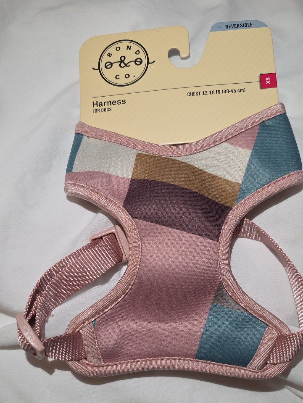 Bond & Co. Reversible Geometric Pink Dog Harness size XS Chest 12-18 Inch